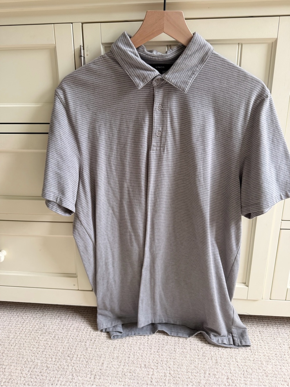 Vince Light Gray Thin-Striped Polo
